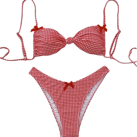 Milumia Women's Y2k Gingham Print Bikini Swimsuit 2 Piece Bow Decor bikini small - Picture 1 of 10